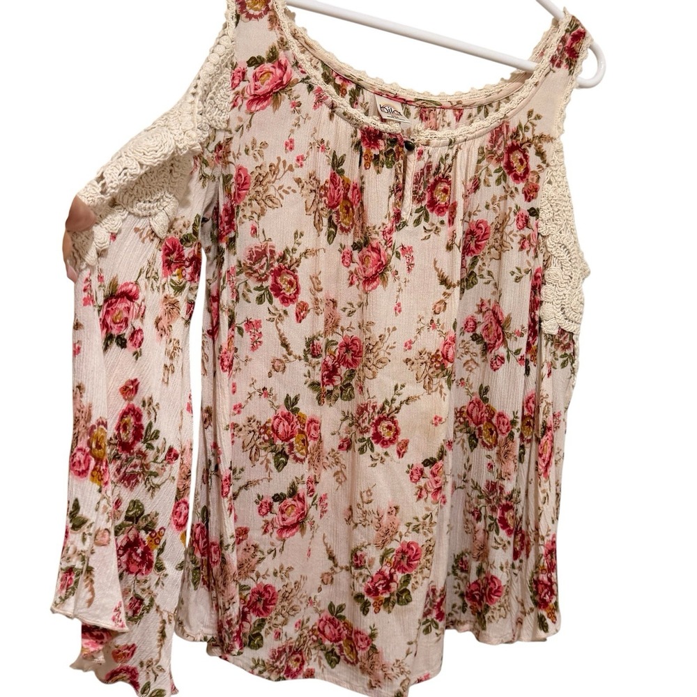 Women's Floral Crochet Trim Top Western Boho Cottagecore PM - Picture 5 of 13